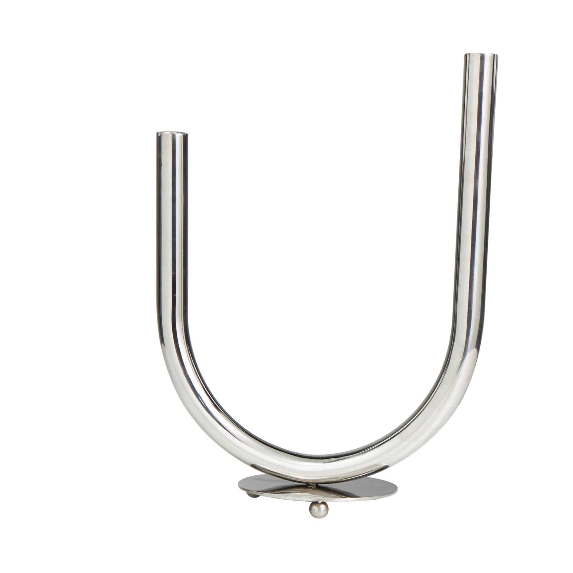 14" Silver Stainless Steel Abstract U-Shaped Candelabra